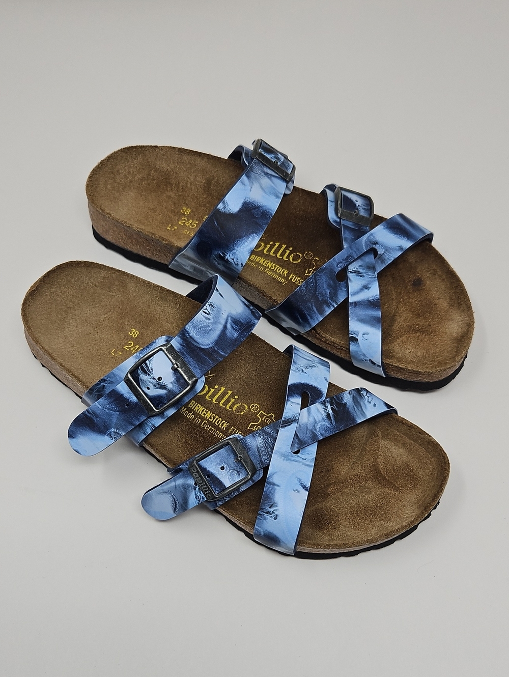 Papillio Birkenstock Blue Double Buckle Sandals Unisex L7/M5 Comfortable Walking